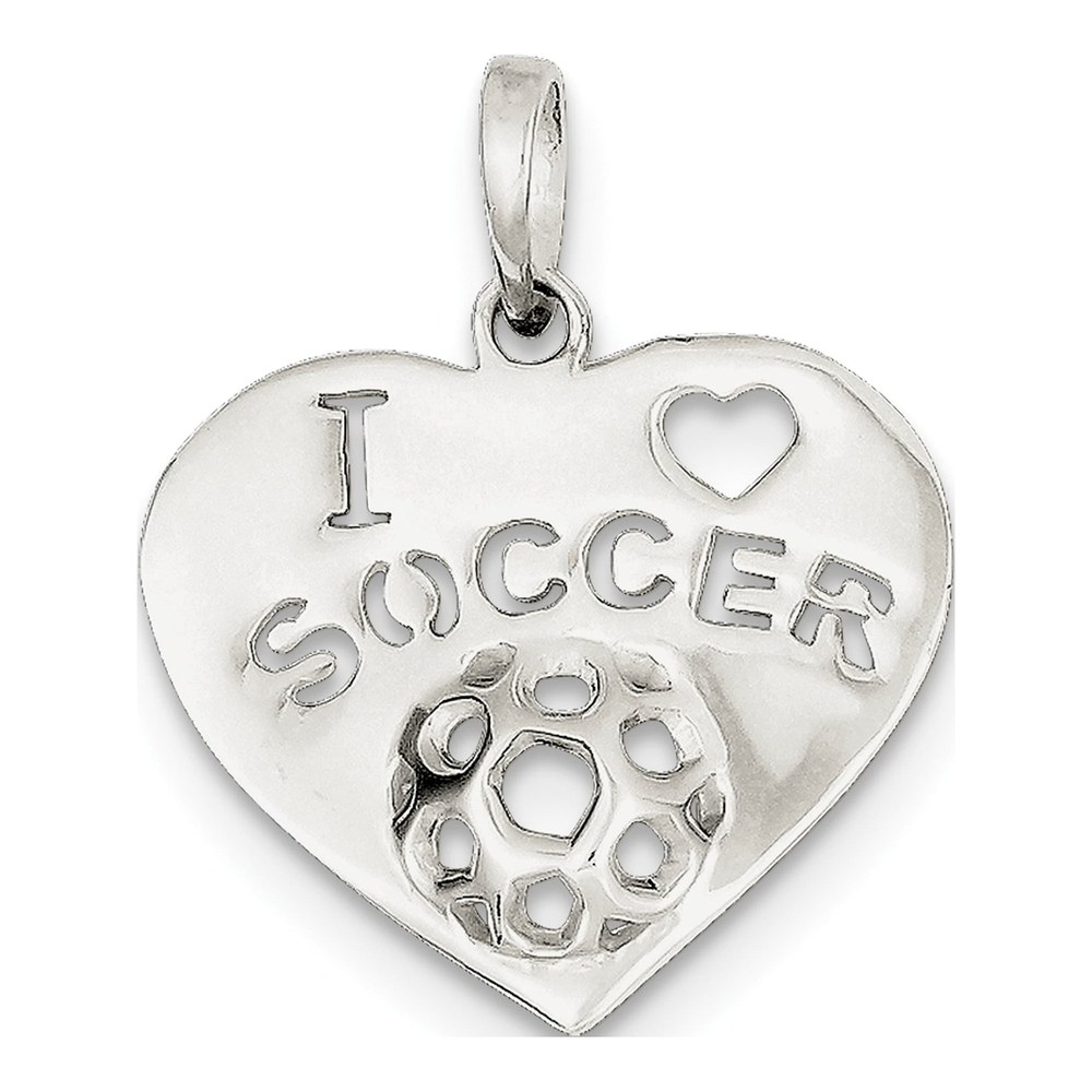 Sterling Silver Polished I Love Soccer Heart Pendant
