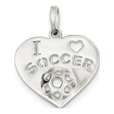 Sterling Silver I Love Soccer Heart Pendant