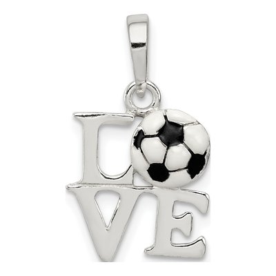 Sterling Silver Enamel Love Soccer Pendant