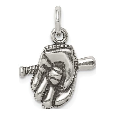Sterling Silver Baseball Glove Bat Charm