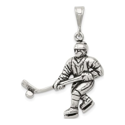 Sterling Silver Antiqued Hockey Player Charm