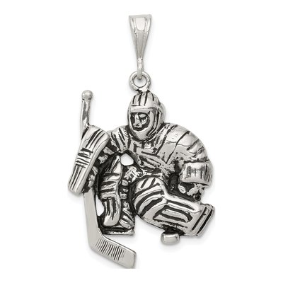 Sterling Silver Antiqued Hockey Player Charm
