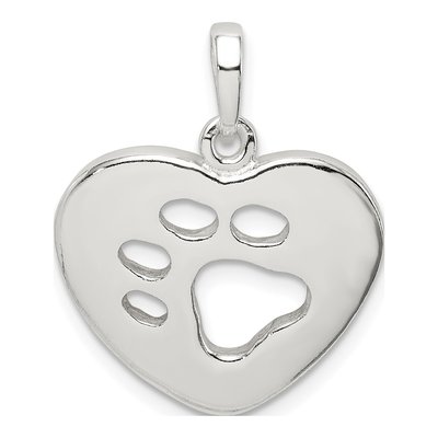 Sterling Silver Heart Paw Print Pendant