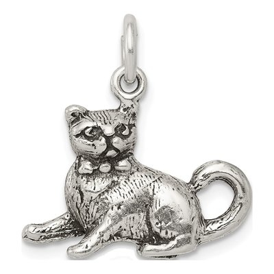 Sterling Silver Antiqued Cat Pendant