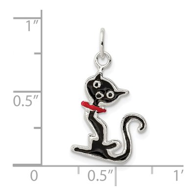Sterling Silver Black Enameled Cat Charm – view 5