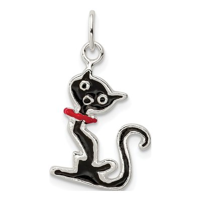 Sterling Silver Black Enameled Cat Charm