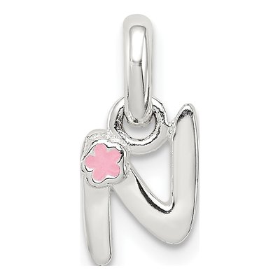 Sterling Silver Kids' Enamel Letter N Pendant