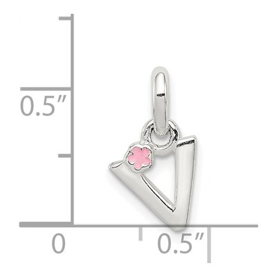 Sterling Silver Kids' Enamel Letter V Pendant – view 5