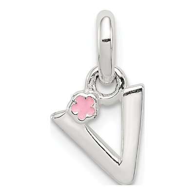 Sterling Silver Kids' Enamel Letter V Pendant