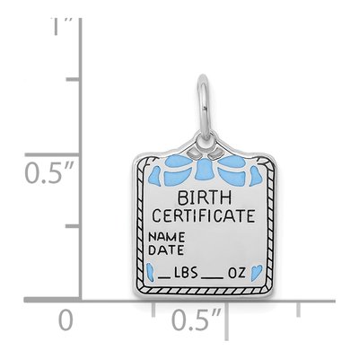 Sterling Silver Blue Birth Certificate Charm – view 4