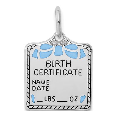 Sterling Silver Blue Birth Certificate Charm