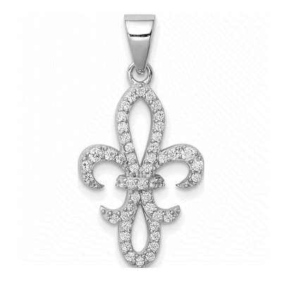Sterling Silver CZ Fleur de Lis Pendant