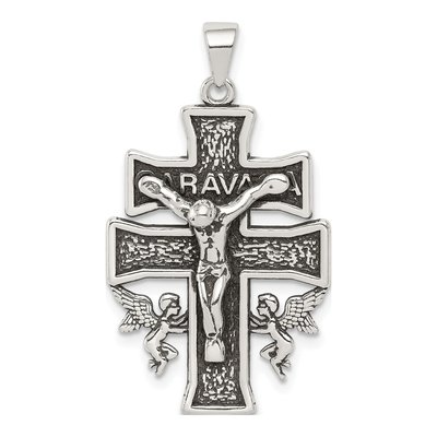 Sterling Silver Antiqued Mini Caravaca Crucifix Pendant