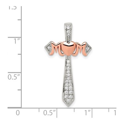 Rose Gold-Plated Sterling Silver CZ Mom Cross Pendant – view 4