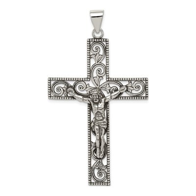 Sterling Silver Antiqued Filigree Crucifix Pendant