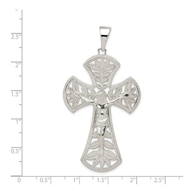 Sterling Silver Leaf Large INRI Crucifix Pendant – view 3