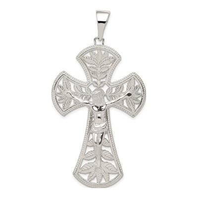 Sterling Silver Leaf Large INRI Crucifix Pendant