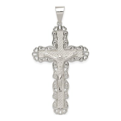 Sterling Silver Filigree Cross Crucifix Pendant