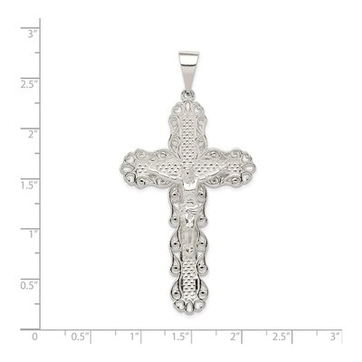 Sterling Silver Large Floral Cross Jesus Pendant – view 4