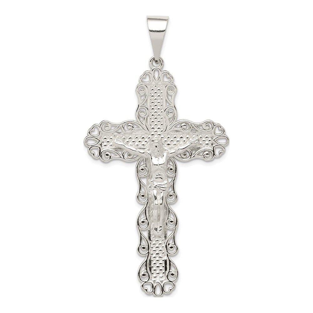 Sterling Silver Large Floral Cross Jesus Pendant