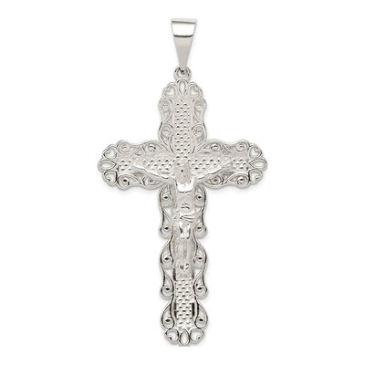 Sterling Silver Large Floral Cross Jesus Pendant
