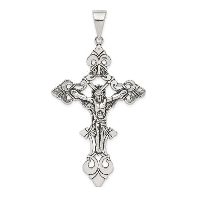 Sterling Silver Antiqued INRI Crucifix Pendant