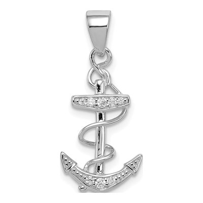 Sterling Silver CZ Anchor Pendant