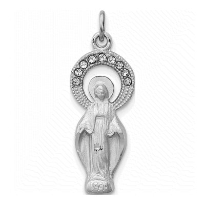 Sterling Silver CZ Miraculous Medal Pendant