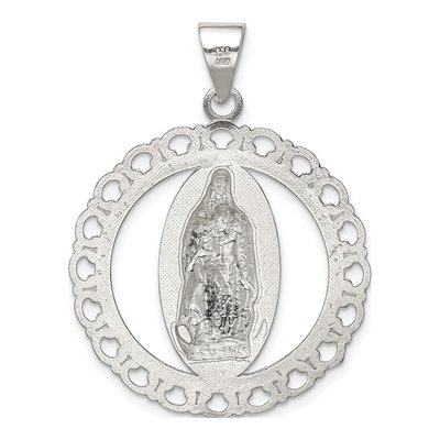 Sterling Silver Religious Ruffled Circle Pendant – view 5