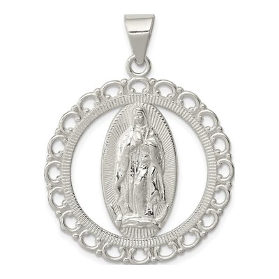 Sterling Silver Religious Ruffled Circle Pendant