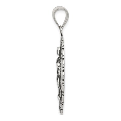 Sterling Silver Antiqued Ruffled Circle Religious Pendant – view 3