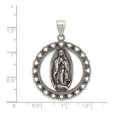 Sterling Silver Antiqued Ruffled Circle Religious Pendant – view 4
