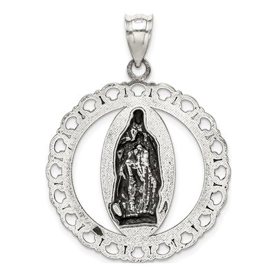 Sterling Silver Antiqued Ruffled Circle Religious Pendant – view 5