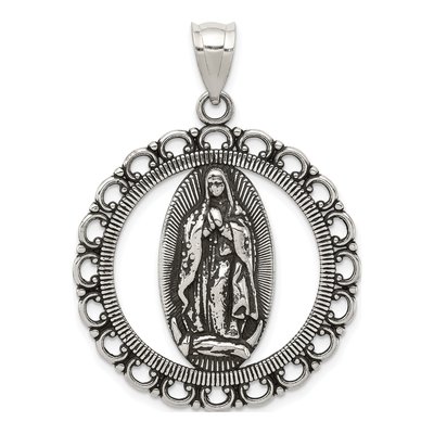 Sterling Silver Antiqued Ruffled Circle Religious Pendant