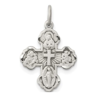 Sterling Silver Antiqued Mini 4-Way Medal Cross Pendant