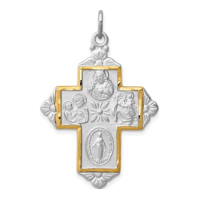 Gold-Plated Sterling Silver 4-Way Cross Medal Pendant