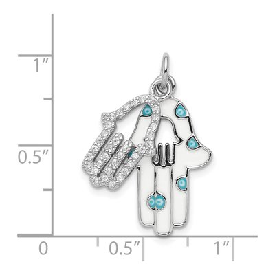 Sterling Silver CZ Enamel Hamsa Pendant – view 4