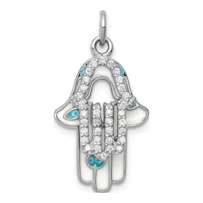 Sterling Silver CZ Enamel Hamsa Pendant – view 5