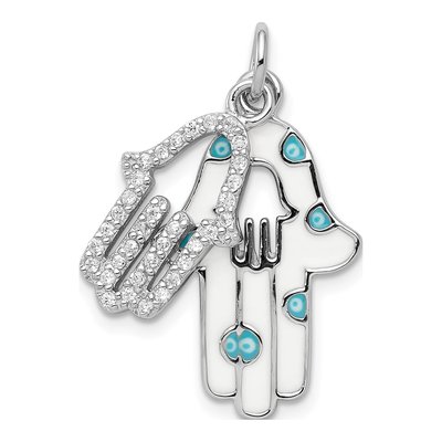 Sterling Silver CZ Enamel Hamsa Pendant