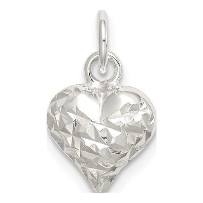 Sterling Silver Diamond-Cut Puff Heart Charm
