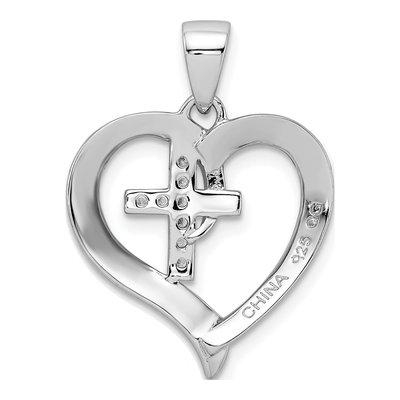 Sterling Silver CZ Heart Cross Pendant – view 4