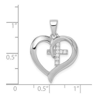 Sterling Silver CZ Heart Cross Pendant – view 5