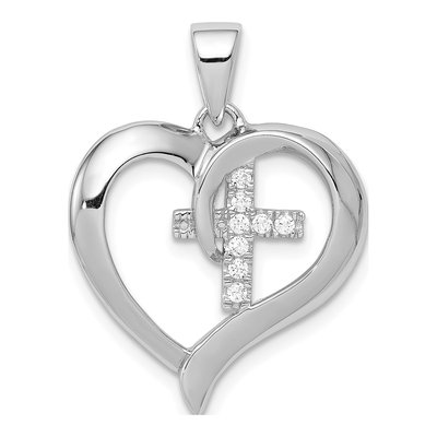 Sterling Silver CZ Heart Cross Pendant