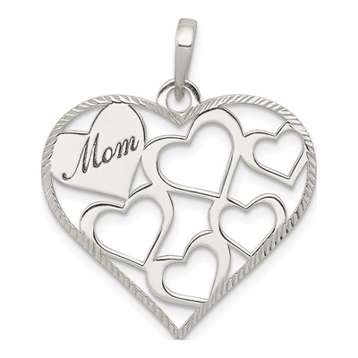 Sterling Silver 'mom' Engraved Heart Pendant