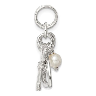 Sterling Silver Simulated Pearl Key Heart Pendant – view 3