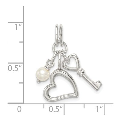 Sterling Silver Simulated Pearl Key Heart Pendant – view 5