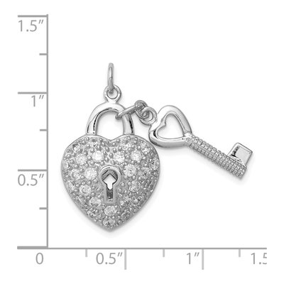 Sterling Silver CZ Heart Lock Key Pendant – view 4