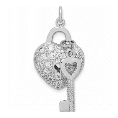 Sterling Silver CZ Heart Lock Key Pendant – view 5