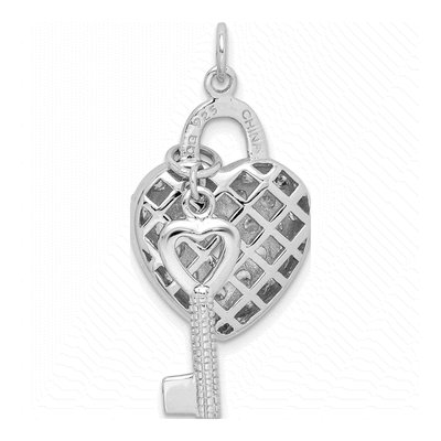 Sterling Silver CZ Heart Lock Key Pendant – view 6