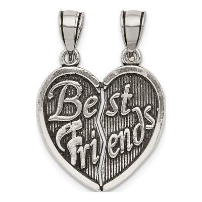 Sterling Silver Best Friends Break Apart Heart Pendant